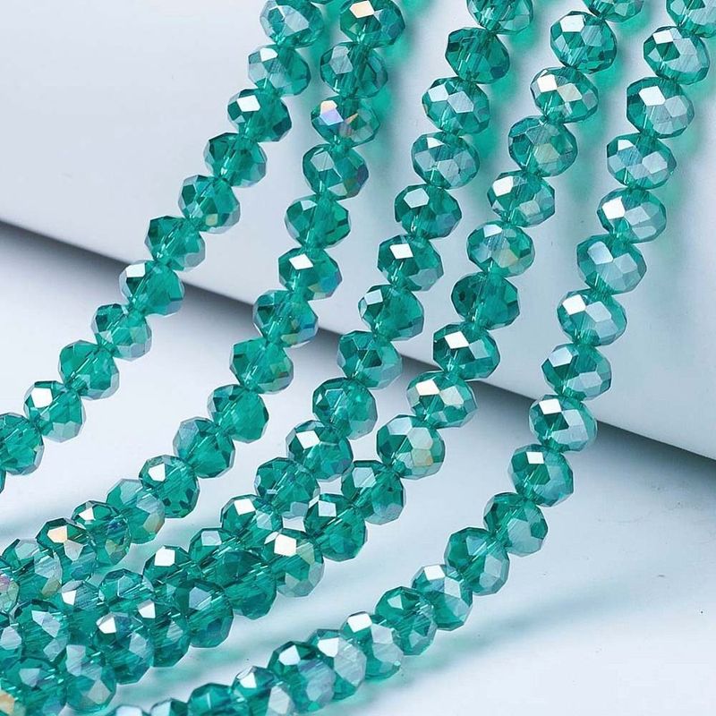 6x5mm Electroplated Faceted Glass Rondelles in Emerald Green, 1 Strand