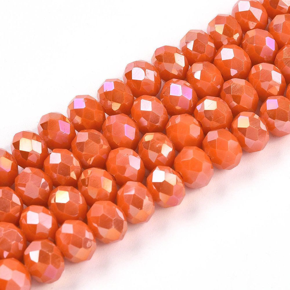 8x6mm Electroplated Faceted Glass Rondelles in Opaque Orange 8x6mm Electroplated Faceted Glass Rondelles in Opaque Orange