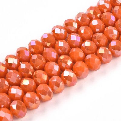 8x6mm Electroplated Faceted Glass Rondelles in Opaque Orange 8x6mm Electroplated Faceted Glass Rondelles in Opaque Orange
