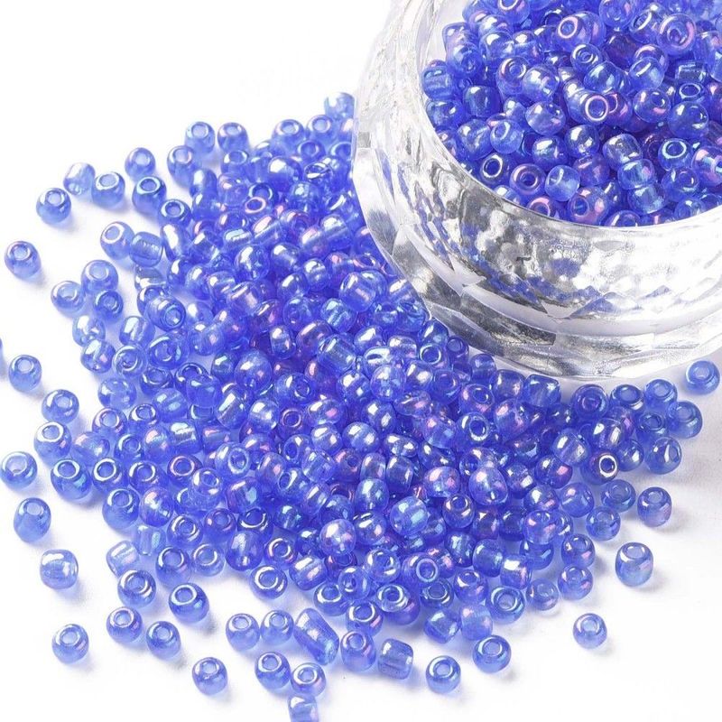 Seed Beads in Cornflower Blue with AB Finish, Size 8, 3mm approx.