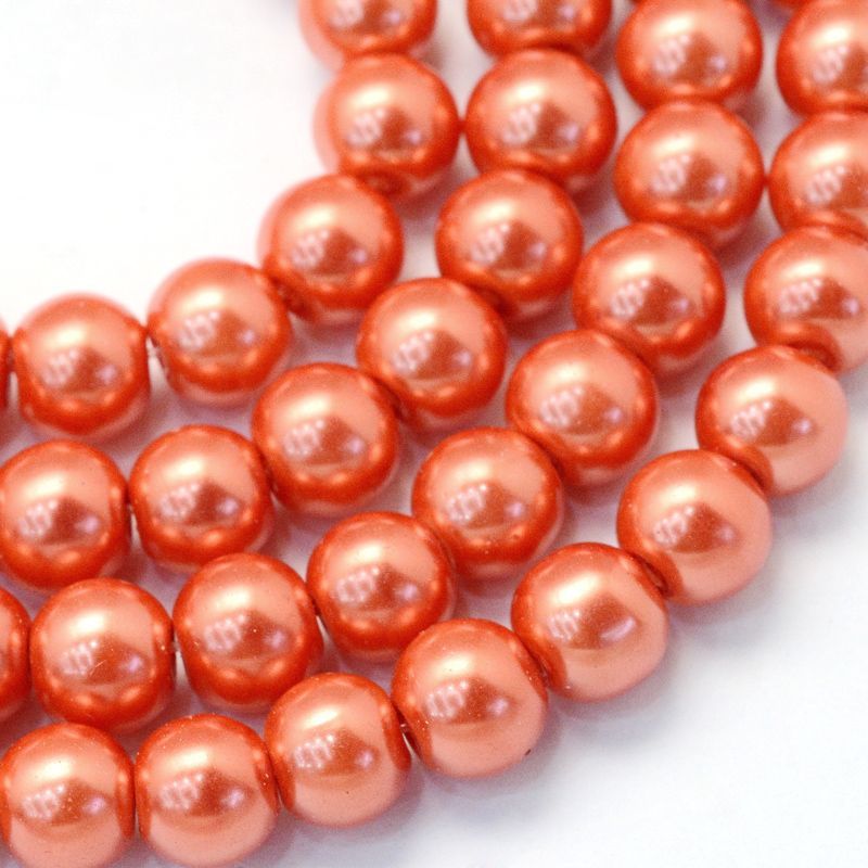 4mm Glass Pearls in Orange/Red, 1 Strand 4mm Glass Pearls in Orange/Red, 1 Strand
