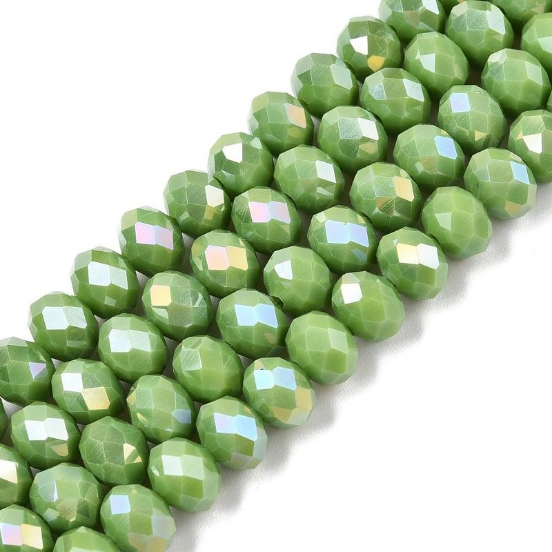 6x5mm Electroplated Faceted Glass Rondelles in Opaque Olive Green, 1 Strand