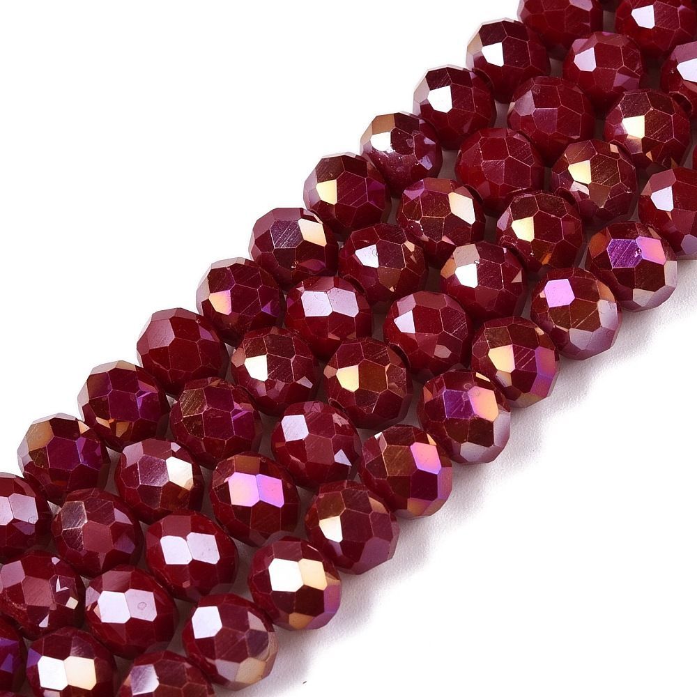 8x6mm Electroplated Faceted Glass Rondelles in Opaque Dark Red/Burgundy 8x6mm Electroplated Faceted Glass Rondelles in Opaque Dark Red/Burgundy