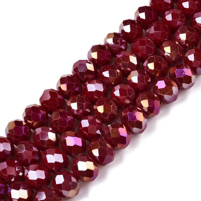 8x6mm Electroplated Faceted Glass Rondelles in Opaque Dark Red/Burgundy