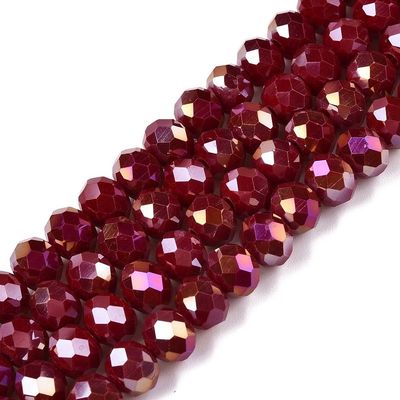 8x6mm Electroplated Faceted Glass Rondelles in Opaque Dark Red/Burgundy 8x6mm Electroplated Faceted Glass Rondelles in Opaque Dark Red/Burgundy