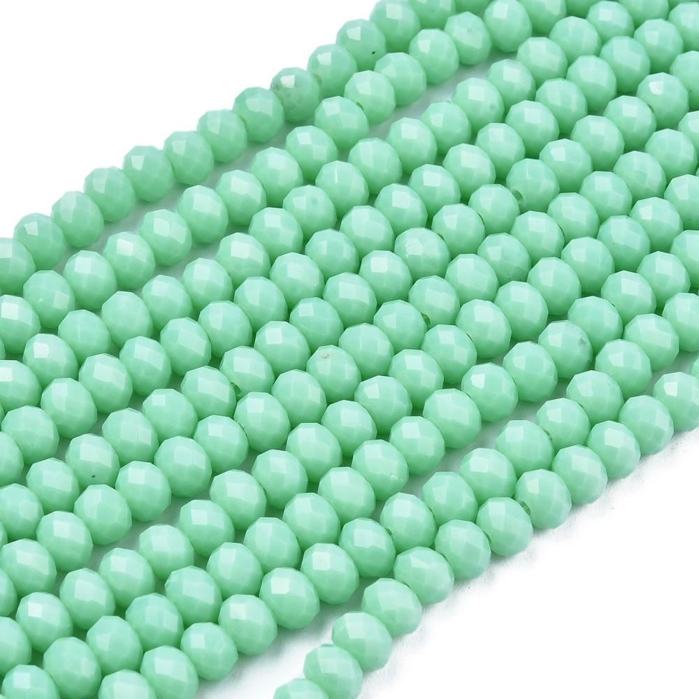6x5mm Electroplated Faceted Glass Rondelles in Opaque Mint Green, 1 Strand 6x5mm Electroplated Faceted Glass Rondelles in Opaque Mint Green, 1 Strand