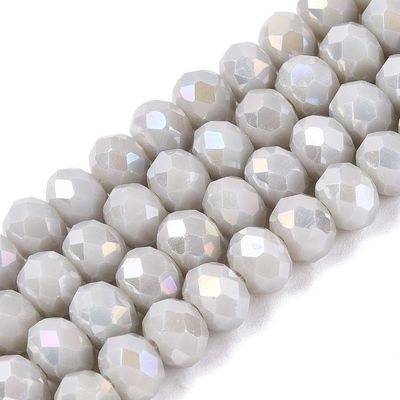 6x5mm Electroplated Faceted Glass Rondelles in Opaque Grey, 1 Strand 6x5mm Electroplated Faceted Glass Rondelles in Opaque Grey, 1 Strand