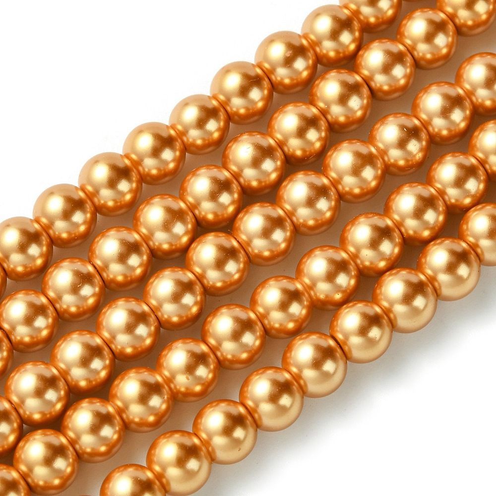 6mm Glass Pearls in Orange/Gold, 1 Strand 6mm Glass Pearls in Orange/Gold, 1 Strand
