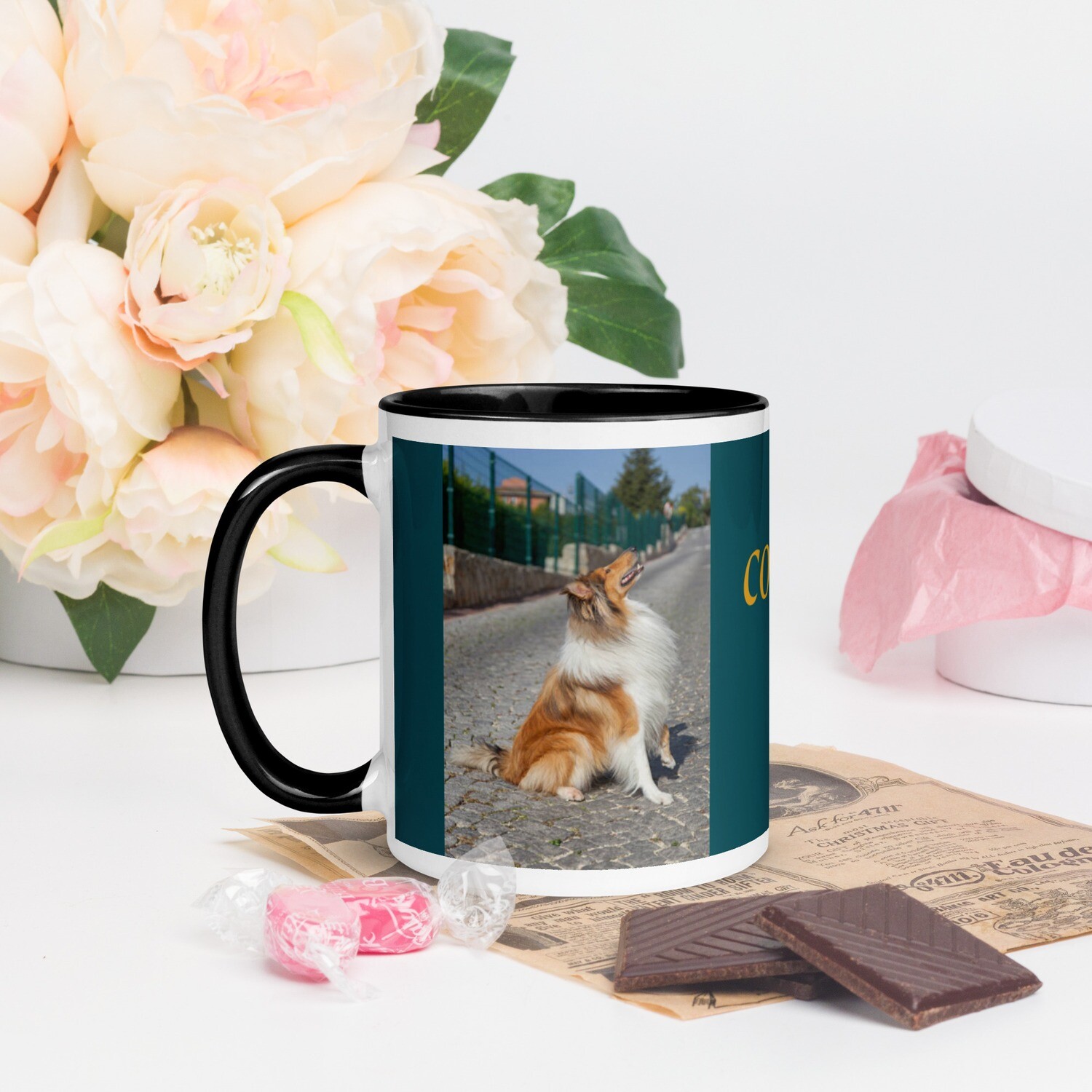 Keraaminen muki - collie, KAHVAN &amp; SISÄPUOLEN VÄRI: Musta