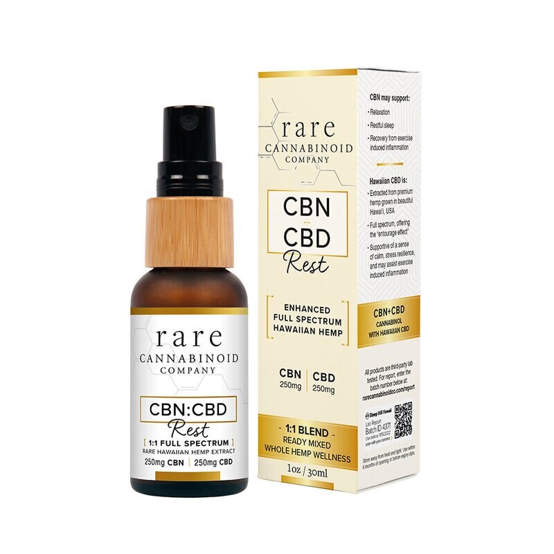 Rare Cannabinoid
CBN:CBD Rest
1:1 FULL SPECTRUM BLEND
250mg CBN with 250mg CBD