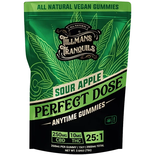 Sour Apple 260mg Gummies – 25:1 CBD:THC
250mg CBD 10mg THC Tillmans Tranquils