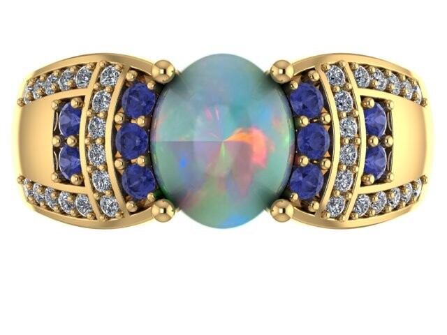 14K Yellow Gold Ethiopian and Tanzanite with diamond accents
