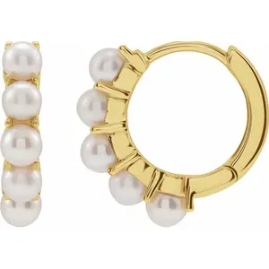 14K Yellow Cultured Freshwater Pearl 14 mm Huggie Hoop Earrings