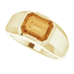 Mens 14K Yellow 10x8 mm Emerald AA Citrine Ring