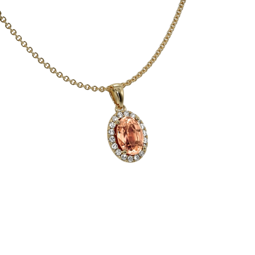 Padparadscha Sapphire Pendant - Oval 0.75 Ct. - 14K Yellow Gold with chain *this item is made to order