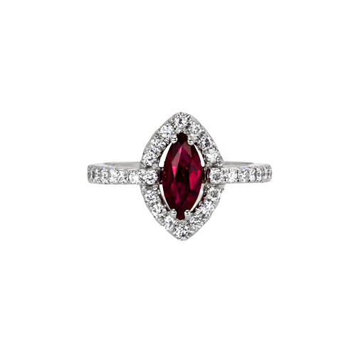 18k white gold 1.01 carat marquise ruby with .55ctw VVSI Diamonds