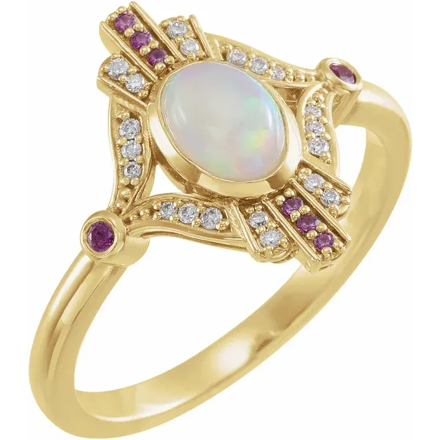 14K Yellow Natural Ethiopian Opal, Cabochon Ring