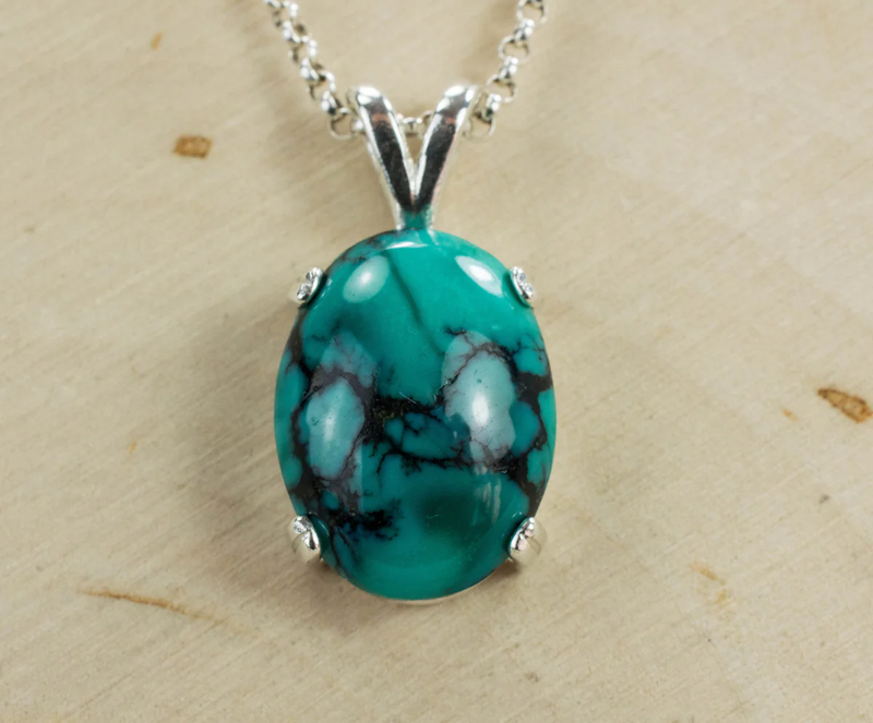 Sterling Silver Turquoise Pendant, Natural Hubei Untreated Turquoise