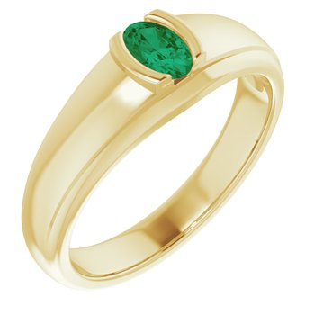 Mens 14K Yellow 6x4 mm Oval  Emerald Ring