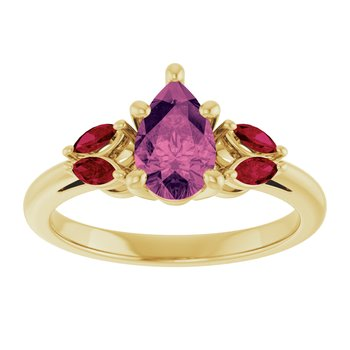 14K Yellow 8x5 mm Pear Pink Tourmaline and Ruby Engagement Ring