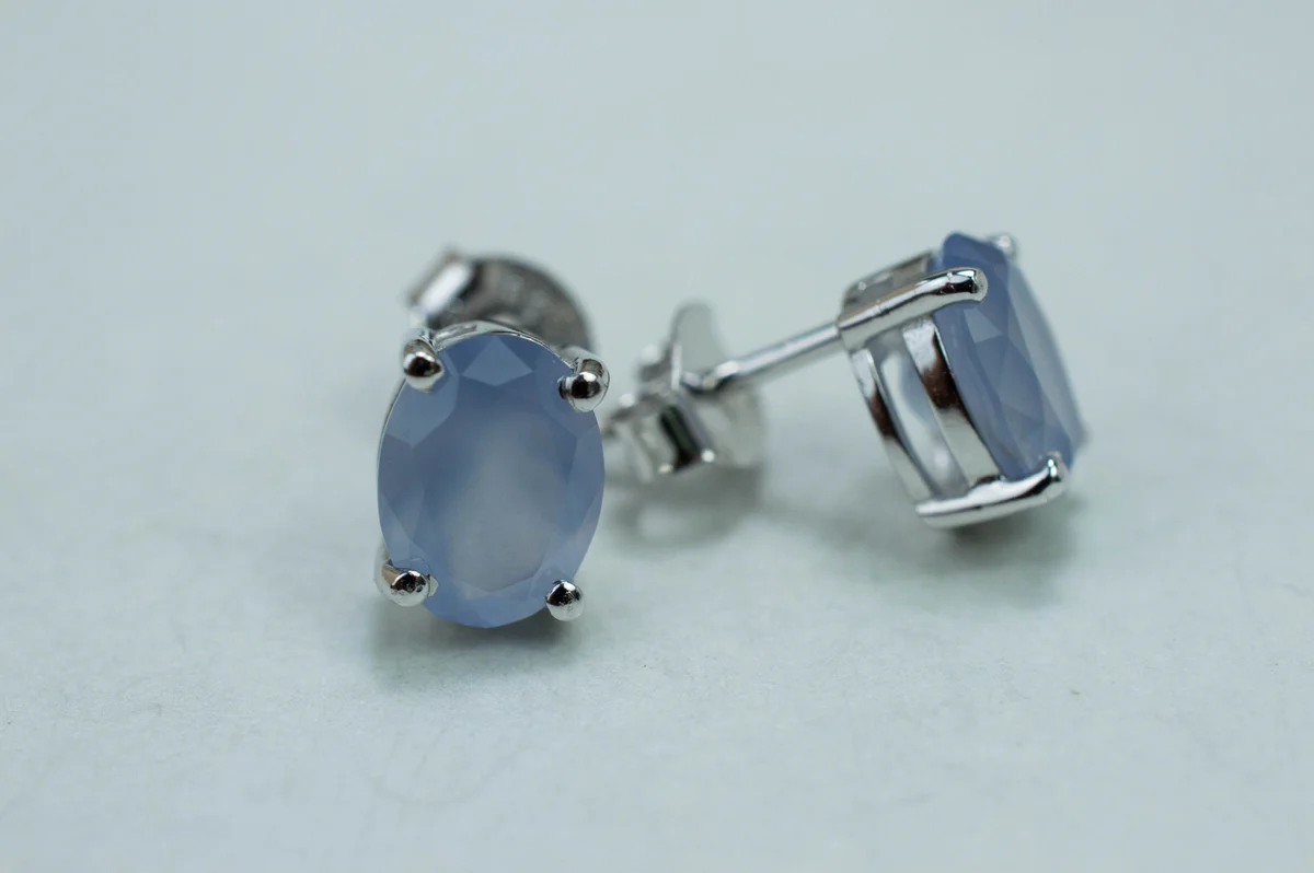 Blue Agate Earrings; Natural Untreated Namibia Agate; 2.000cts