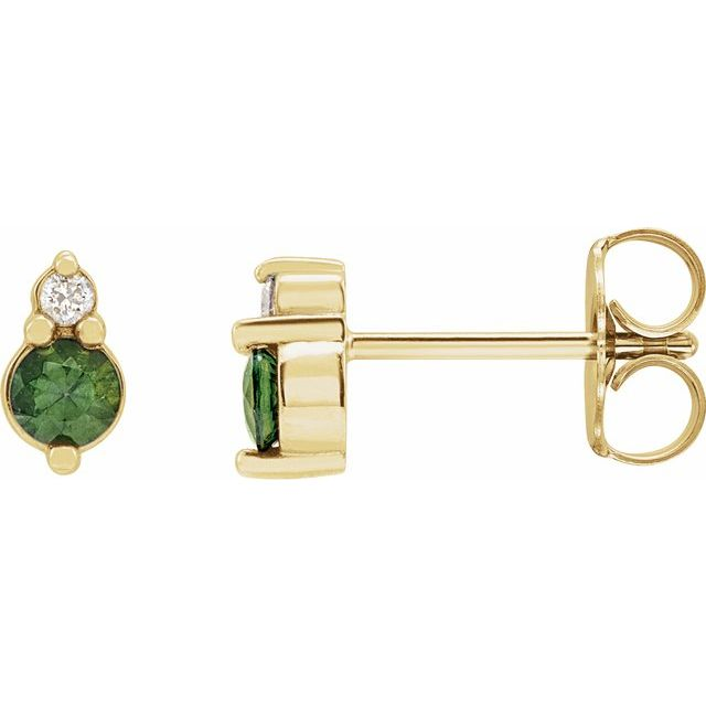 14K Yellow Natural Green Sapphire &amp; .03 CTW Natural Diamond Earrings