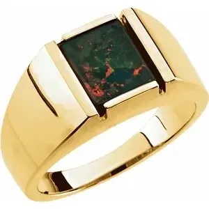 Mens 14K Yellow Cabochon Natural Bloodstone Ring