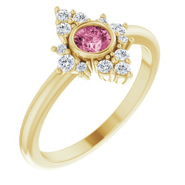 14K Yellow Natural Pink Tourmaline &amp; 1/5 CTW Natural Diamond Ring