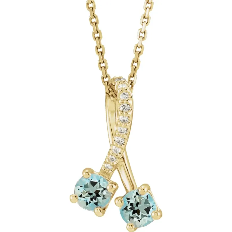 14K White Natural Aquamarine &amp; .05 CTW Natural Diamond Pendant