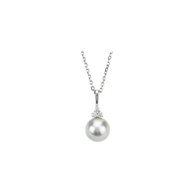 14K White Freshwater Cultured Pearl &amp; .06 CTW Diamond 18&quot; Necklace