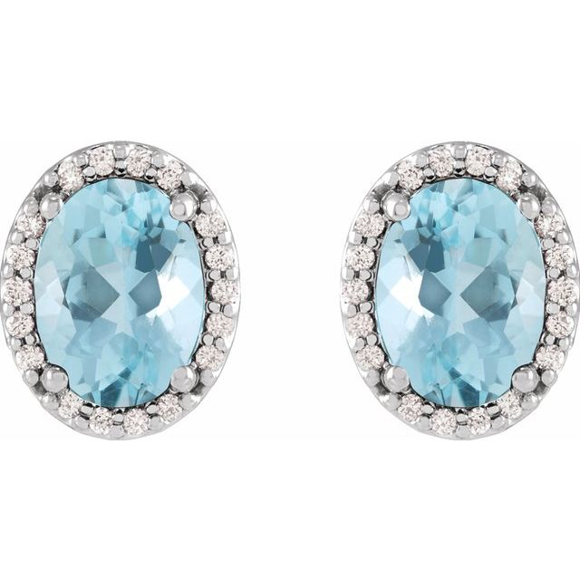 14K White 5x3 mm Natural Aquamarine &amp; .04 CTW Natural Diamond Halo-Style Earrings