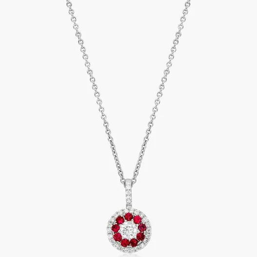 14K White Gold Marquise Ruby and Diamond Pendant