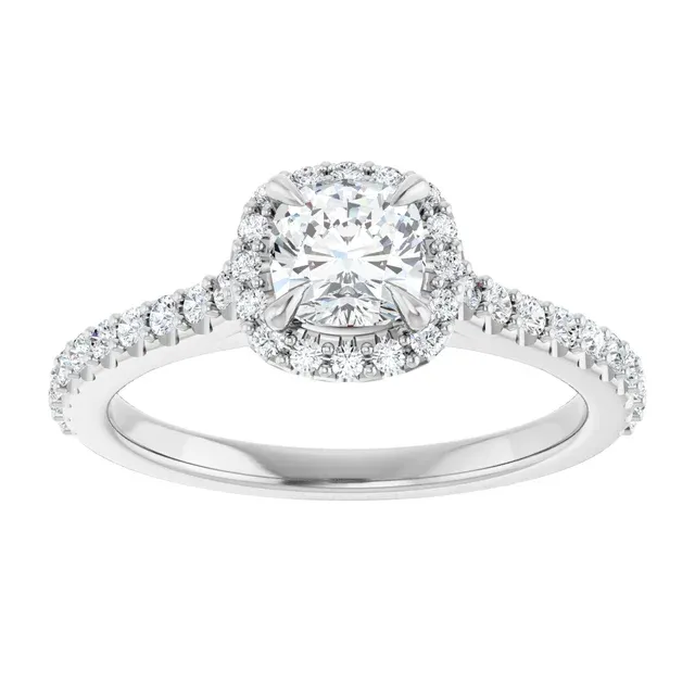 14K White 5x5 mm Cushion 1/3 CTW Natural Diamond Ring