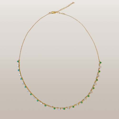 0.93 Ct. Emerald Natural Diamond Accent Stones Necklace, 14K Yellow Gold 18 inch chain
