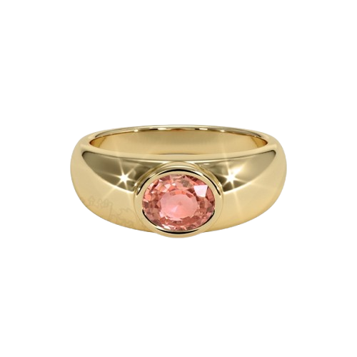 Mens Padparadscha Sapphire Ring - Oval 1.17 Ct. - 14K Yellow Gold