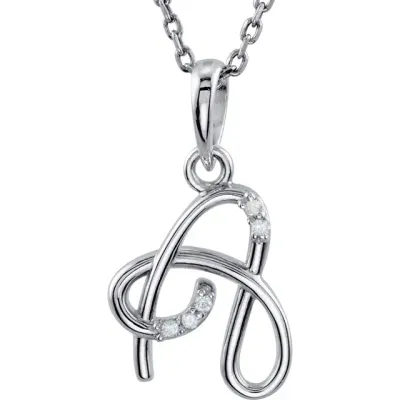 14K White .025 CTW Natural Diamond Initial A 18&quot; Necklace