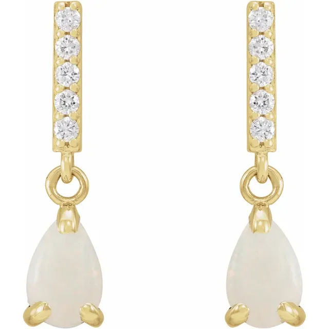 14K Yellow Natural White Opal &amp; .08 CTW Natural Diamond Earrings