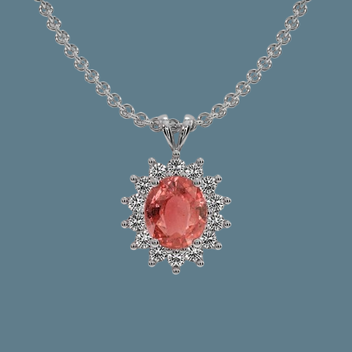 Padparadscha Sapphire Pendant - Oval 2.06 Ct. - 14K White Gold