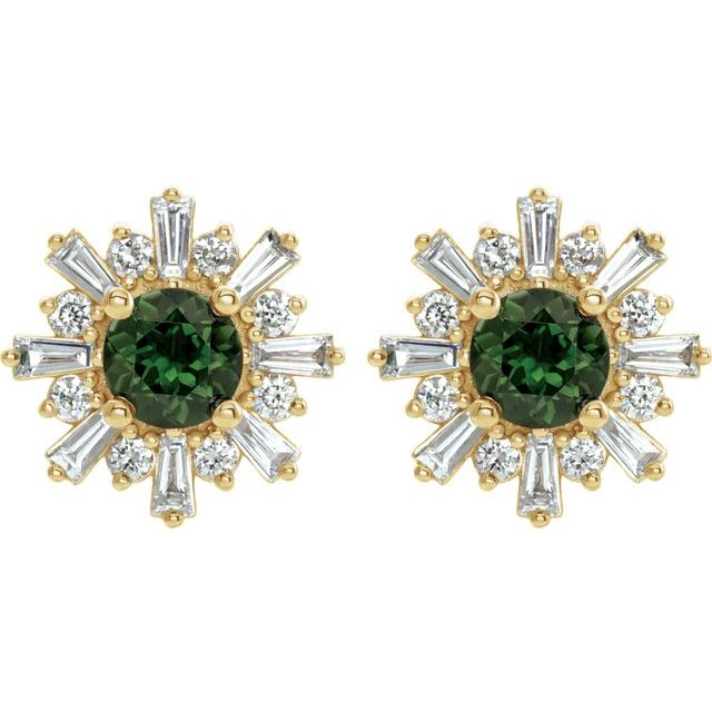 14K Yellow Natural Green Tourmaline &amp; 3/4 CTW Natural Diamond Earrings
