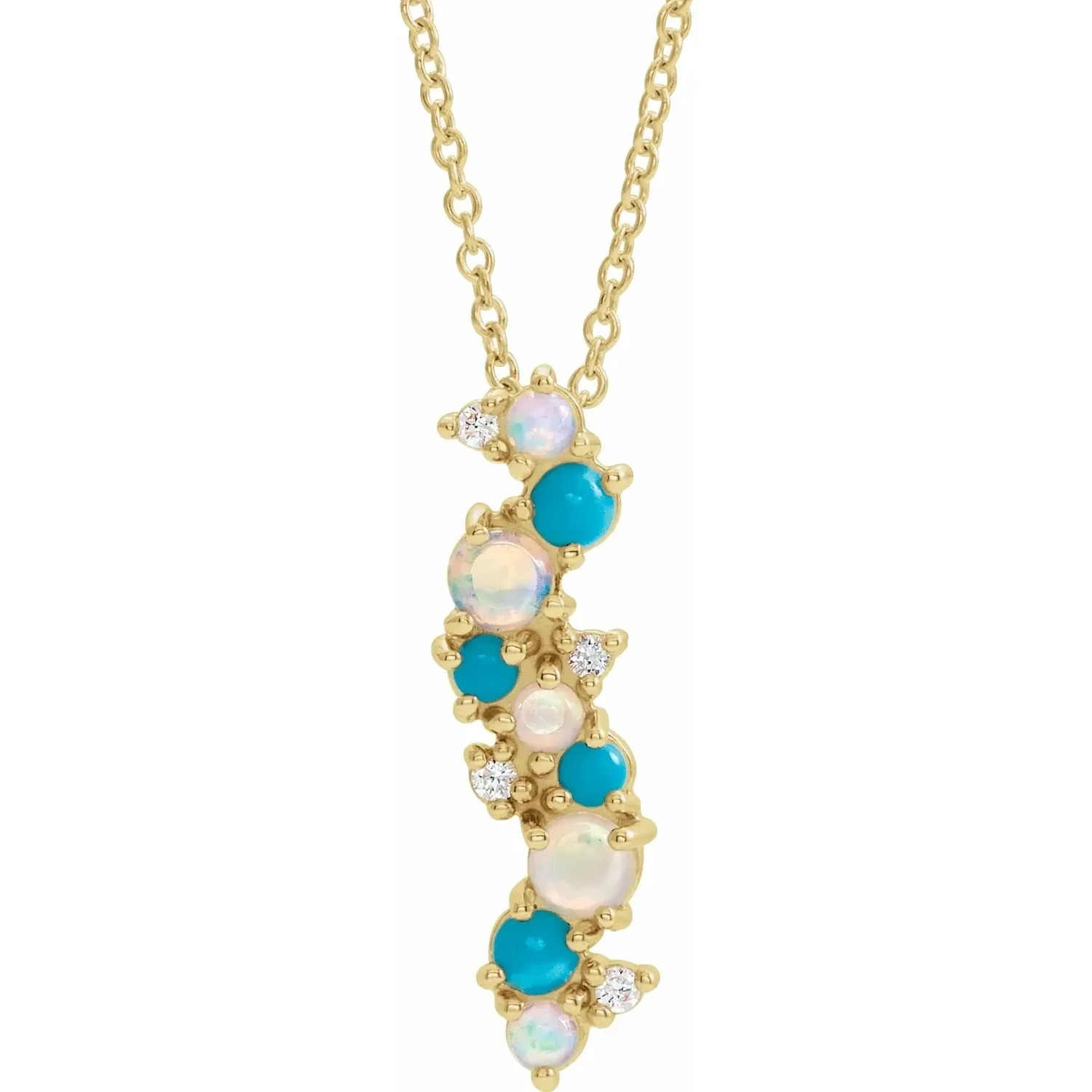 14K Yellow Natural Ethiopian Opal Turquoise &amp; .03 CTW Natural Diamond 16-18&quot; Necklace