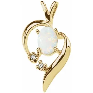 14K Yellow Opal &amp; Diamond Pendant with a14K Yellow .75 mm Box 18&quot; Chain