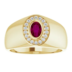 14k yellow gold 6x4 oval Garnet Men&#39;s Ring