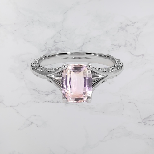 Peach Sapphire Ring - Cushion 1.18 Ct. - 14K White Gold