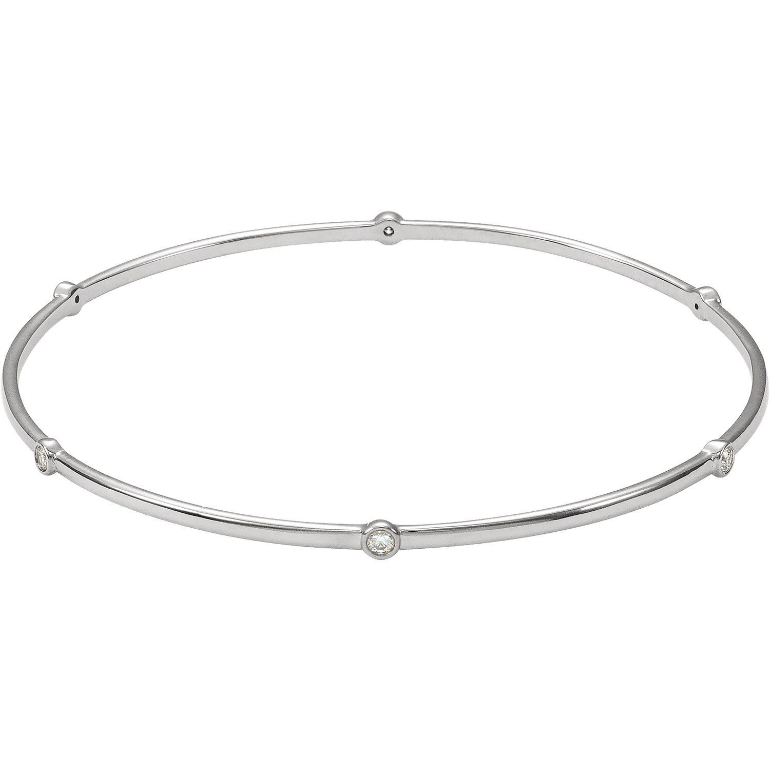 14K White 1/4 CTW Diamond Bezel Set Bangle 8&quot; Bracelet