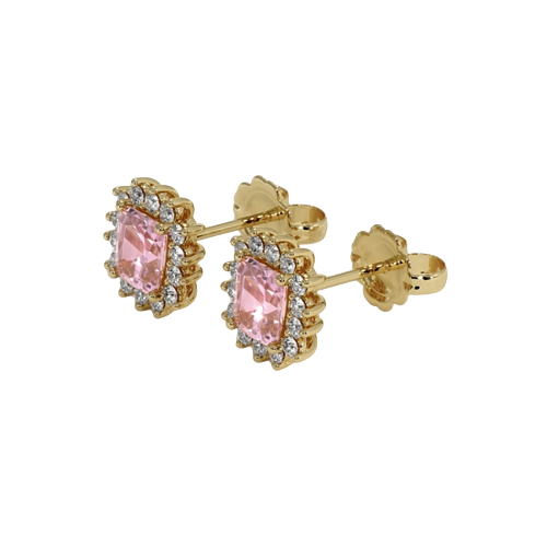 Padparadscha Sapphire Earrings - Cushion 1.06 Ct. - 14K Yellow Gold with ,28ctw VSI garde F diamond accents *This item is made to order