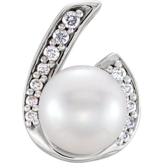14K White Pearl &amp; .07 CTW Diamond Pendant
