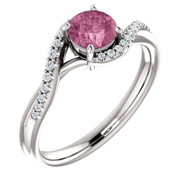 14K White Pink Spinel &amp; 1/10 CTW Diamond Ring