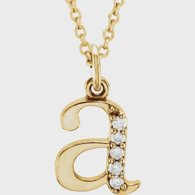 14K Yellow .025 CTW Natural Diamond Lowercase Initial A 18&quot; Cable Necklace