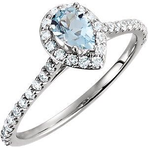 14K White Aquamarine &amp; 3/8 CTW Diamond ring
