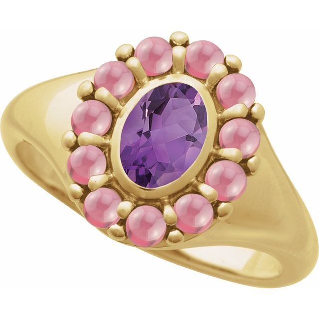 14K Yellow Natural Amethyst &amp; Natural Rhodolite Garnet Ring